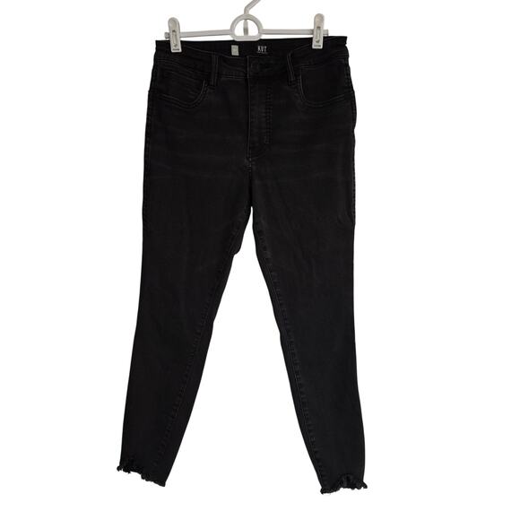 Women's Kut from the Kloth Black Denim Skinny Jeans Fray Ankles | Size 6 Petite - Picture 1 of 8